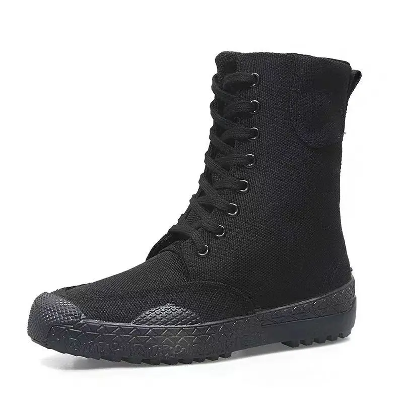 36-46 Mens Boots Spring Autumn Male Canvas Botas Lace-Up Shoes High Top Booties Solid Color Zapatos Ankle Motorcycle Footwear Y3