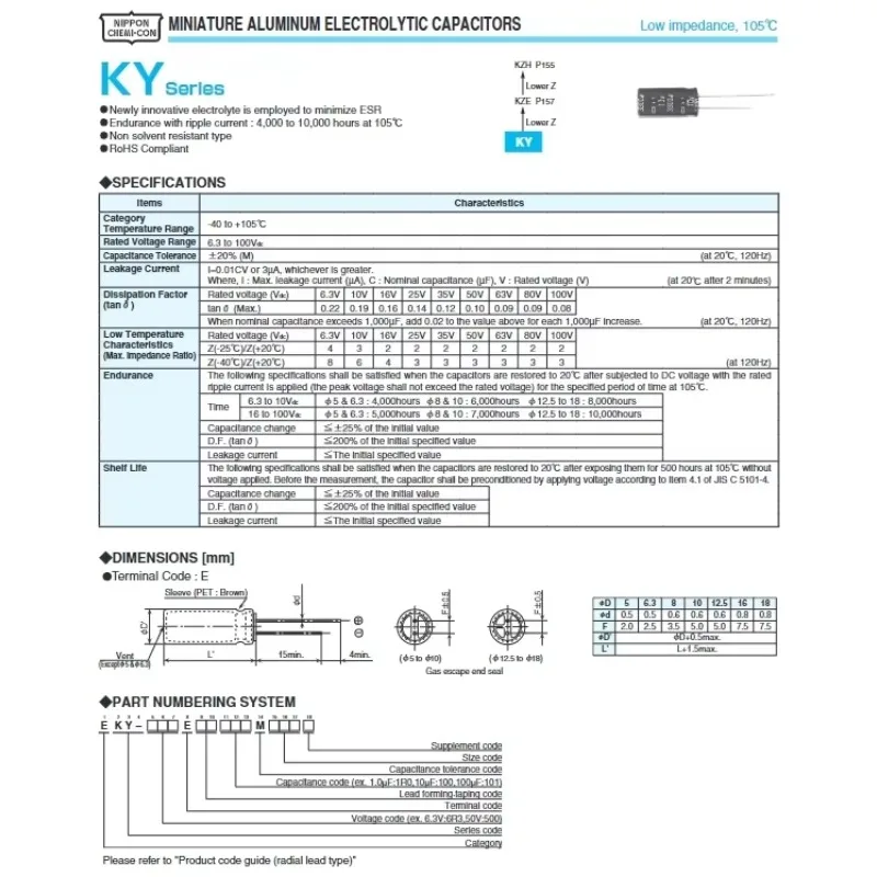 20 個/100 個日本ケミコン NCC KY 35V100UF 6.3X11mm EKY-350ELL101MF11D アルミ電解コンデンサ高周波低 ESR