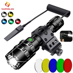 LED Tactical Hunting Torch Flashlight 18650 Aluminum Waterproof Outdoor Lighting with Gun Mount +Switch USB Rechargeable Lamp