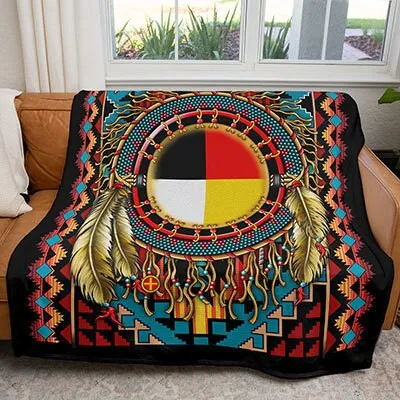 Medicine Wheel Dreamcatcher Blanket, Southwest Steve McDonald Art Throw Home Decor Wall Hanging Fabric Poster Wall Art
