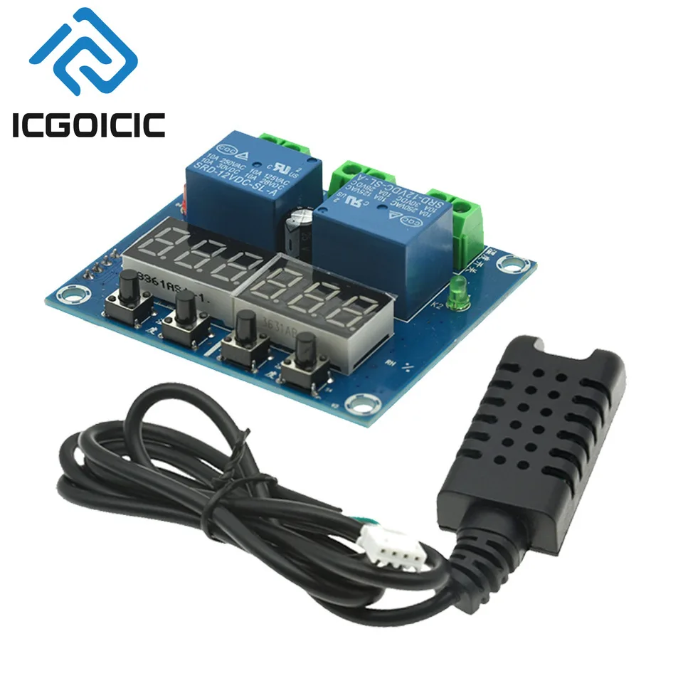 XH-M452 Temperature & Humidity Controller – Dual Relay Output, LED Display, DC 12V for Incubator, Greenhouse, Reptile Tank