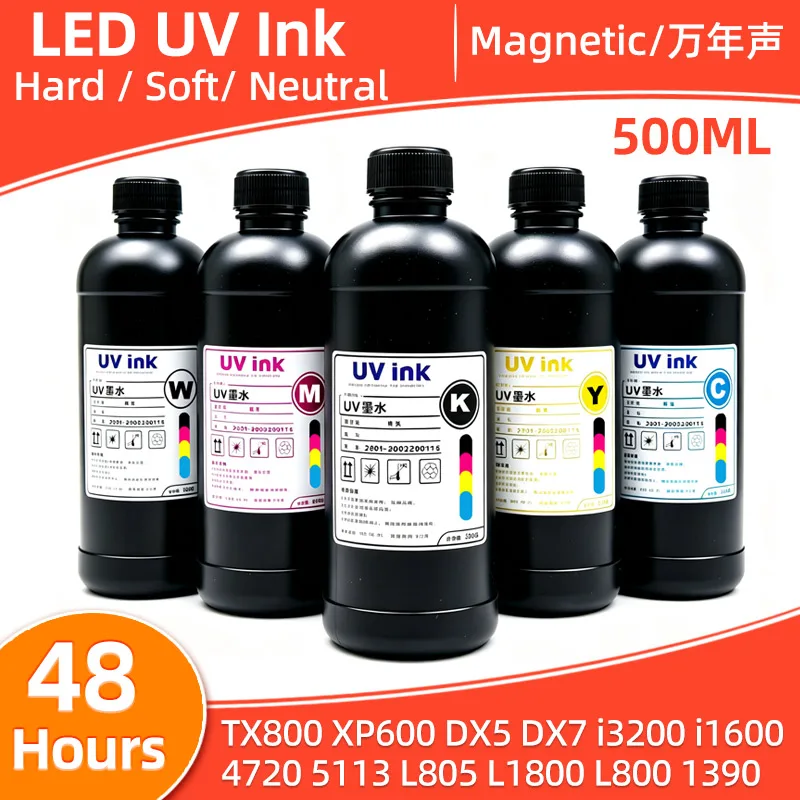 500ML LED UV Ink Compatible For EPSON TX800 XP600 i3200 L800 L1800 L805 DX5 DX7 DX10 1390 R1800 R1900 i1600 Printhead Cured ink