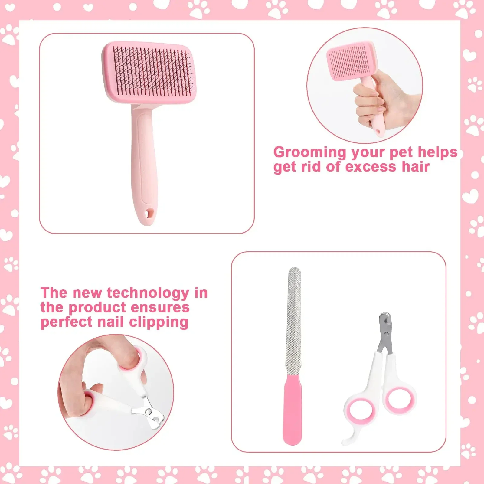 8pcs Dog Grooming Tools, With Pet Nail Clippers And File, Flea Comb, Pet Shampoo Bath Brush, Pet Brush, Silicone Toothbrush