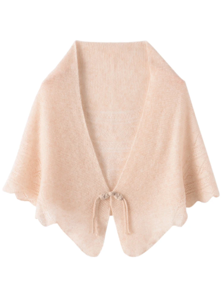 

New Chic Spring Autumn Hollowed-Out Shawl Women's 100% Merino Wool Knitwear Elegant Fashion Sweater Soft Wool Wraps Cardigan