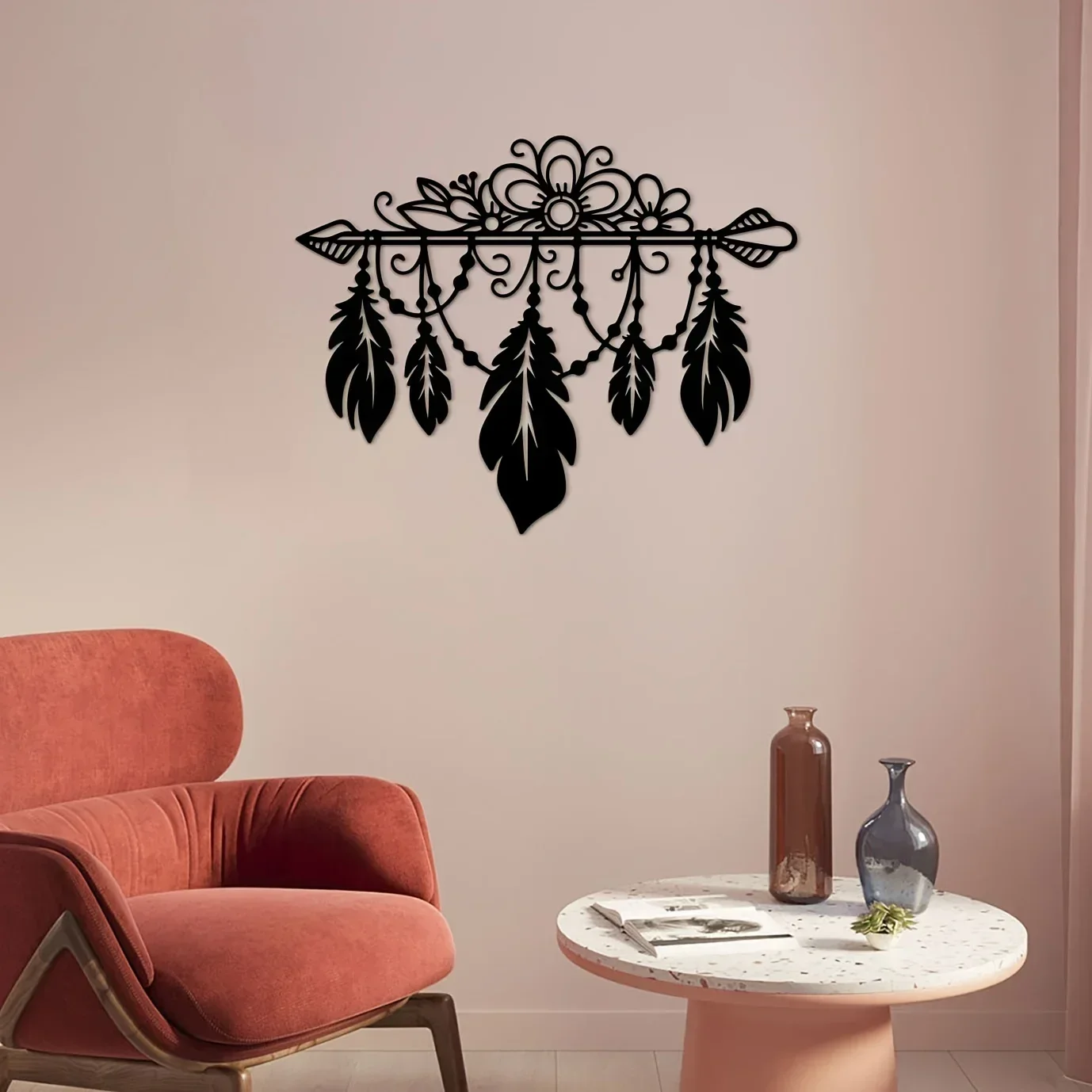 Boho Feather Tassel Home Metal Wall Art Home Decor Living Room Bedroom Kitchen Bathroom Office Decor Sticker Mural Room Decor