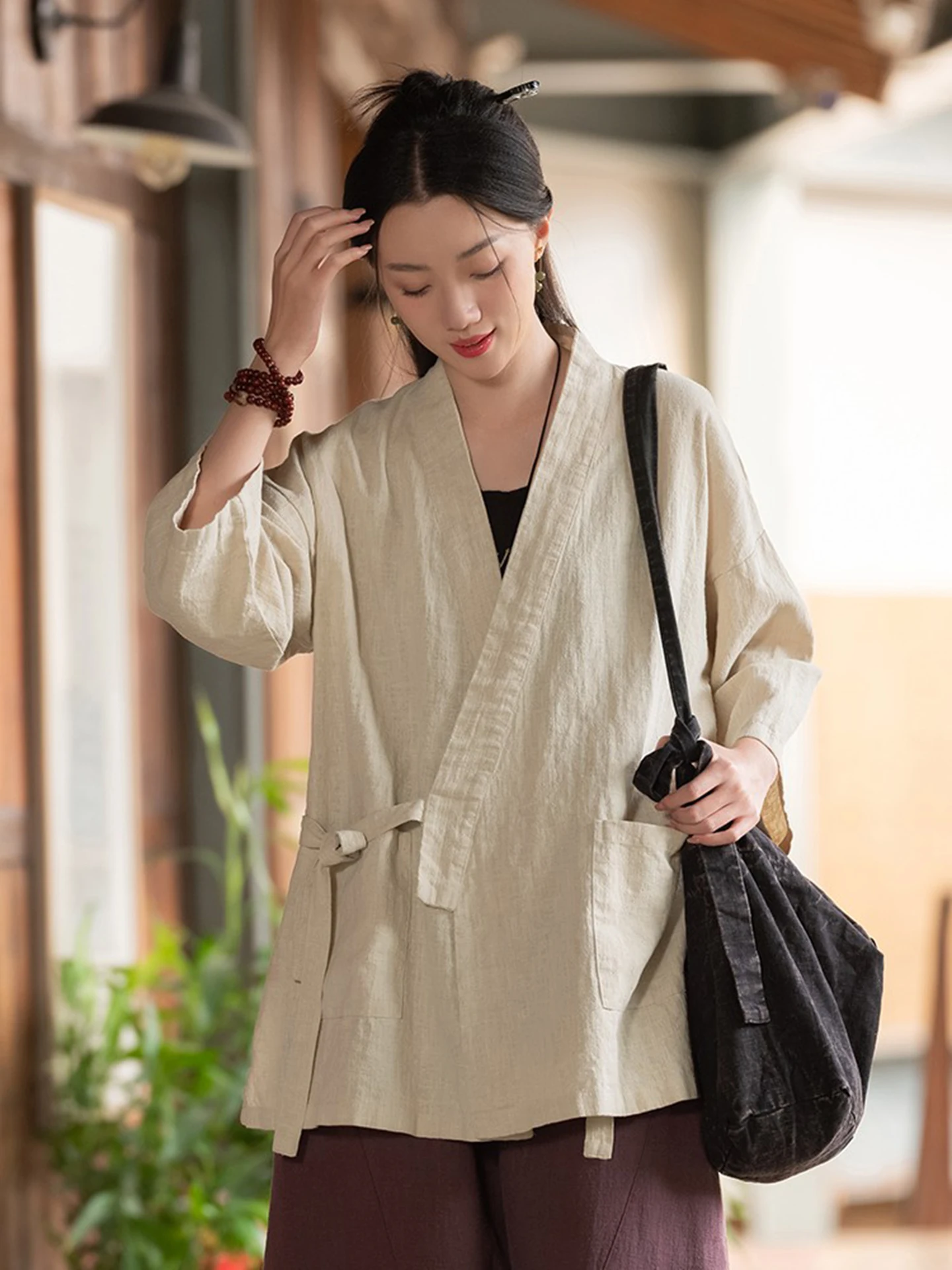 New Chinese Style Women's Cotton Linen Tea Ceremony Open Cardigan Belted Zen Outerwear Vintage Retro Jacket Spring 2026