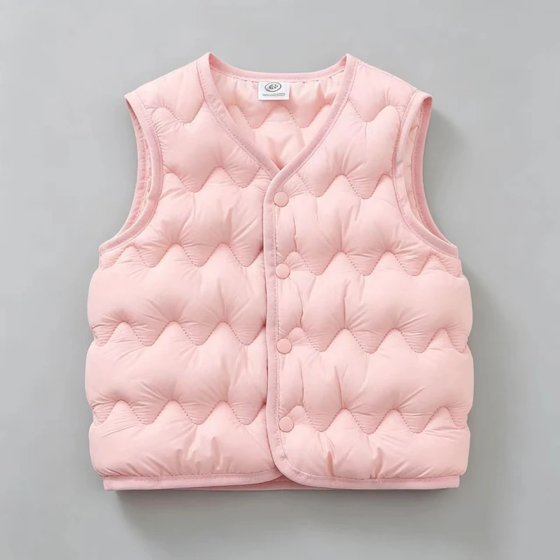2026 Winter Hot Selling New Children's Wave Embossed Solid Color Simple and Thick Warm Vest
