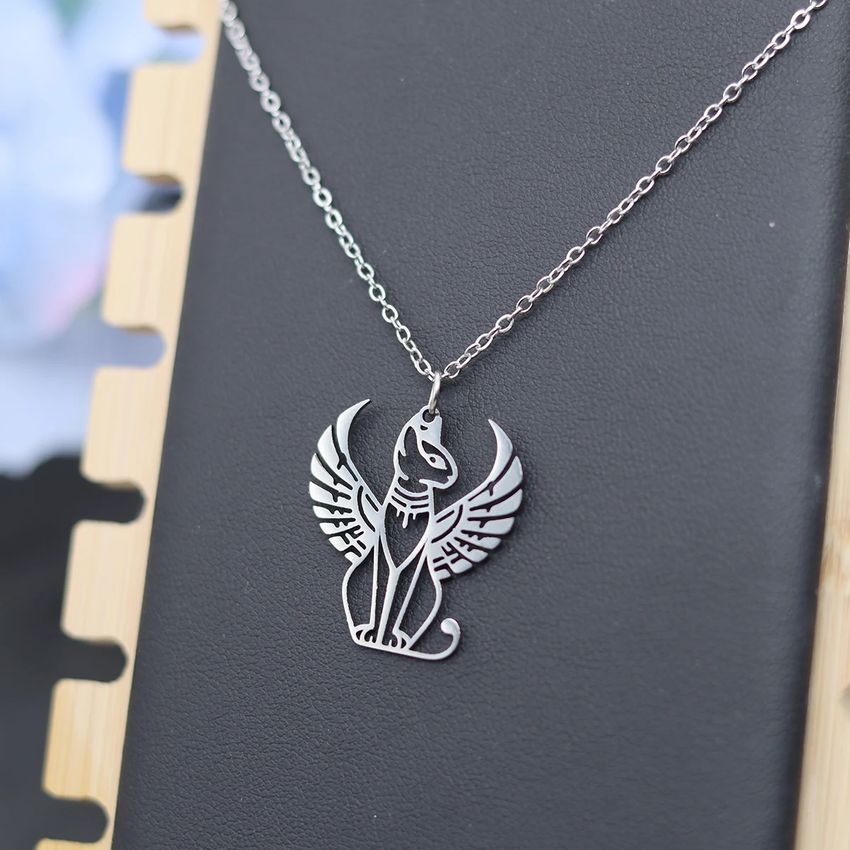Kinitial Ancient Egyptian Mythology Sphinx Cat Pendant Necklace For Women Men Stainless Steel Trendy Chain Jewelry Gifts