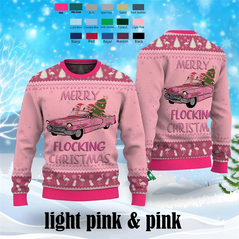 Merry Flocking Christmas Ugly Sweater Fashion Flamingos Pattern Holiday Xmas Mens Sweatshirt Loose Streetwear Pullover Tracksuit