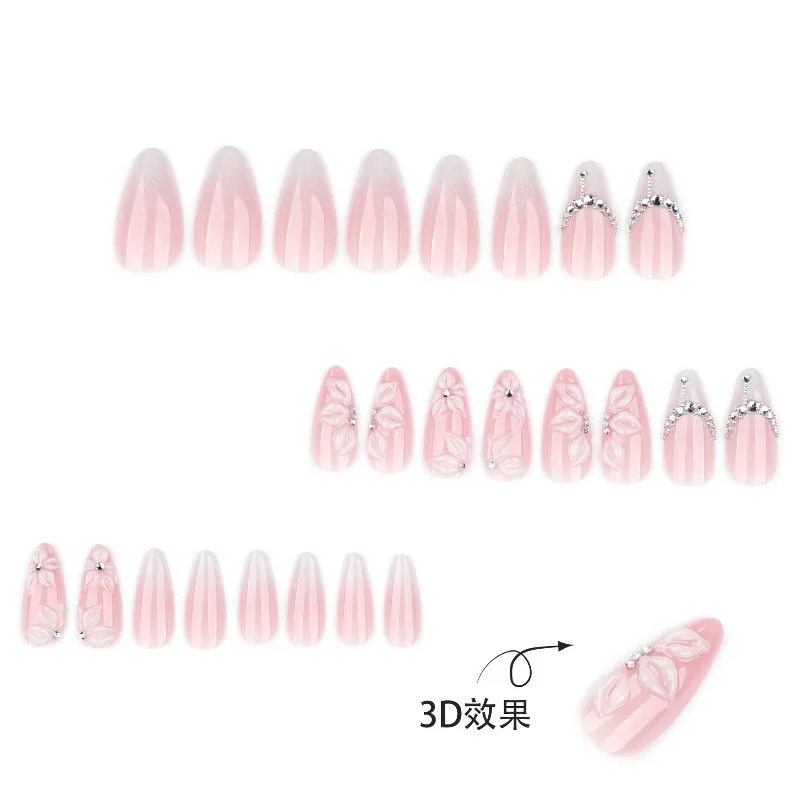 30Pcs False Nails Glitter Rhinestone 3D Flower White Ombre French Manicure Press-On Nails—Perfect As A Gift for Girls and Friend