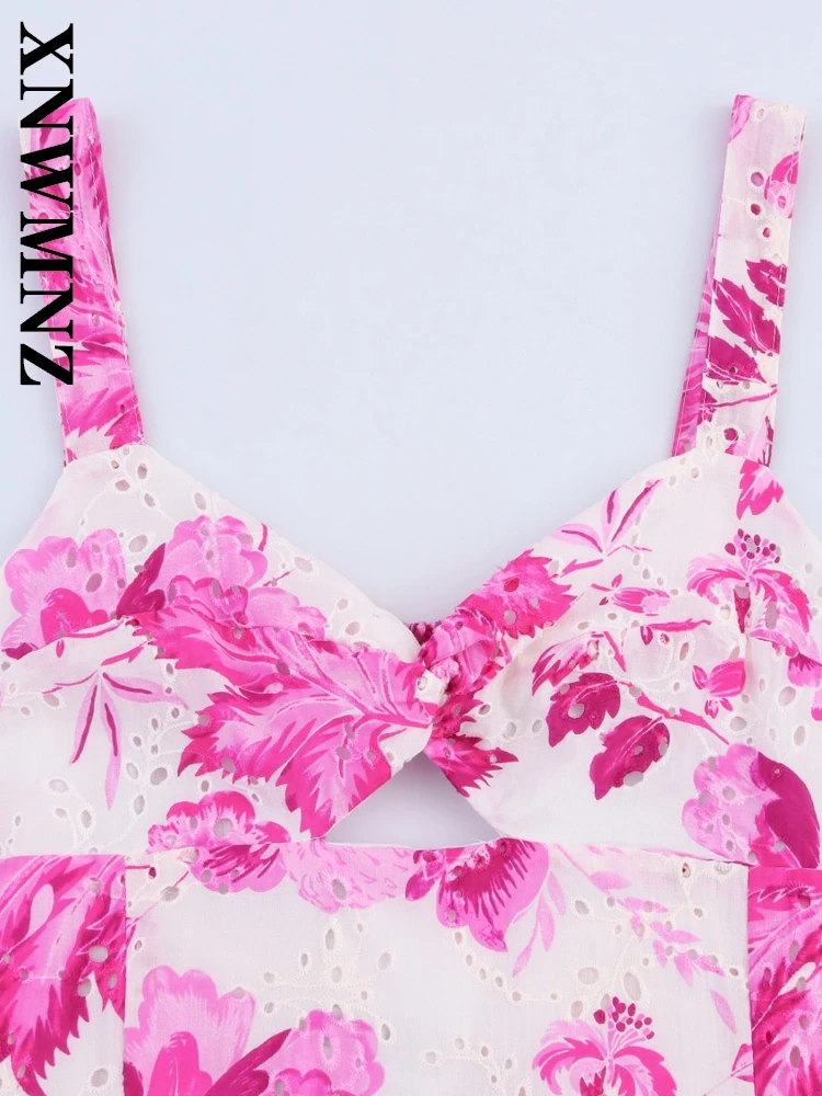 XNWMNZ 2025 Summer Woman boho Sleeveless midi Dress Chic Holiday Female wide shoulder strap Shoulder Fashion Backless Dresses