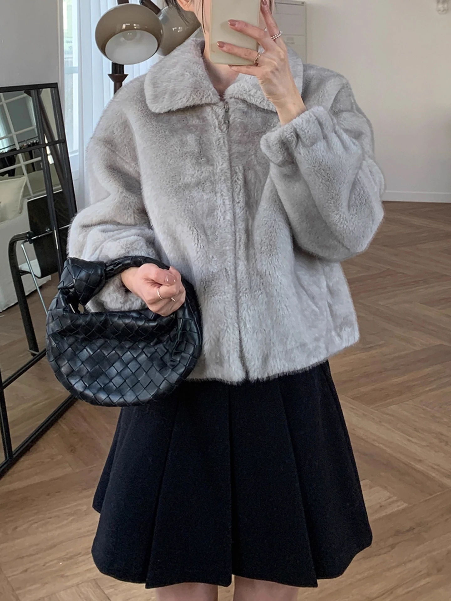   Or manteau de fourrure femme col chaud résistant à l'eau vêtements d'extérieur d'hiver coupe ample polyvalent coton intérieur Jaet