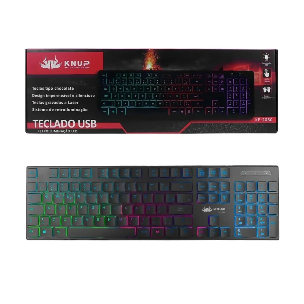 Teclado Ergonomaiico Silencioso Retroiluminazione Led RGB USB