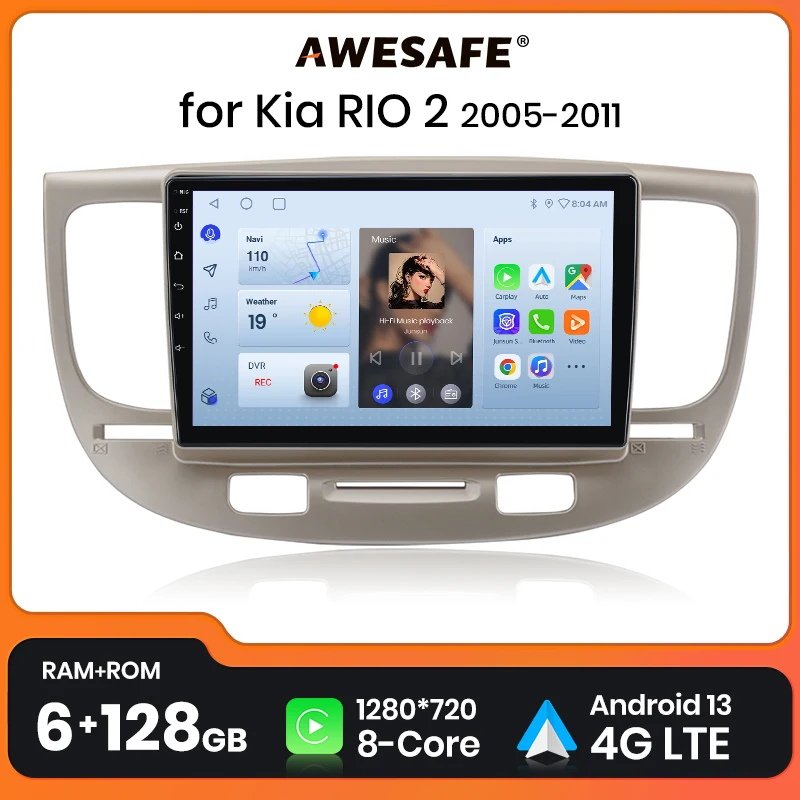 

Автомагнитола AWESAFE для Kia RIO, мультимедийная стерео-система на Android, для Kia RIO 2 RIO2, 2005, 2006, 2007, 2008, 2009, 2011, типоразмер 2DIN