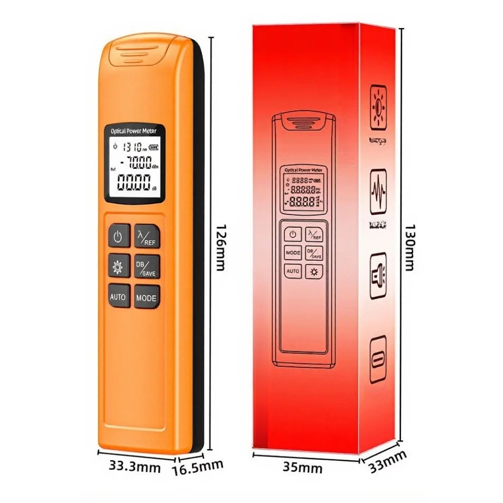 Optical Power Meter Rechargeable For Mini Version for LED Lighting Power Testing 15x10x3cm Accurate Orange Alloy