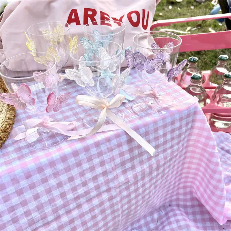 2pcs Disposable Butterfly Champagne Glasses, Anti Drop Plastic Cups, Ultra-thin Party Wine Glass, Birthday Picnic Photo Prop Cup