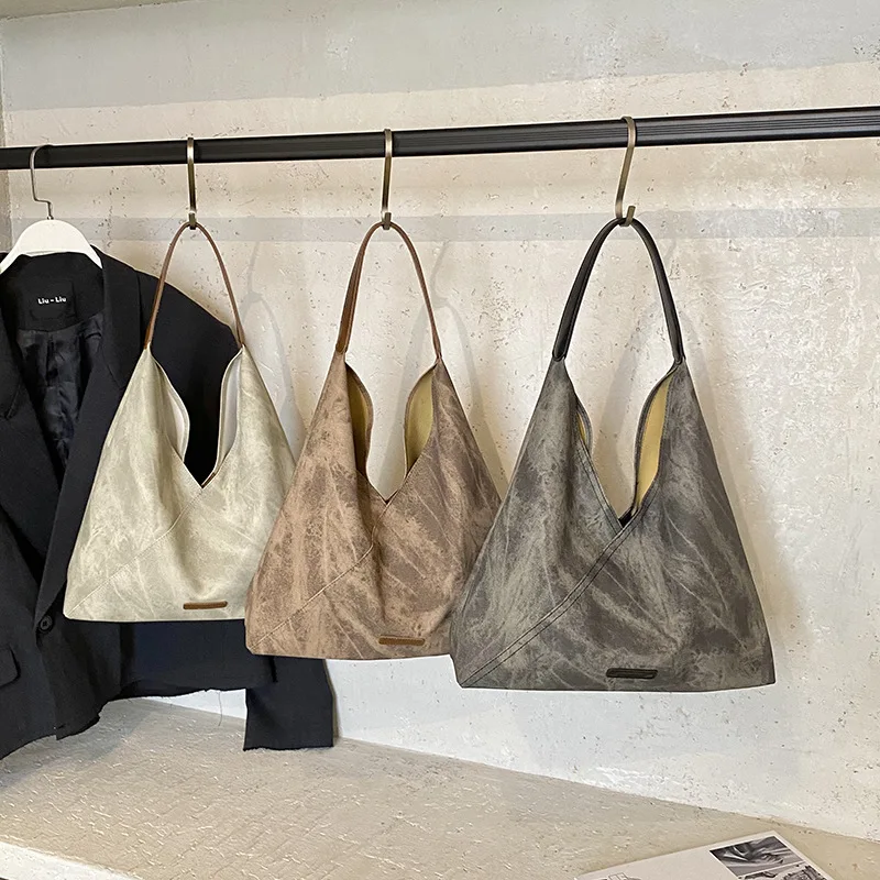 

Замшевая сумка с напуском, непринужденная осенняя сумка на плечо для женщин, винтажная пригородная сумка, просторная сумка в стиле бохо, осенняя повседневная кожаная сумка-тоут