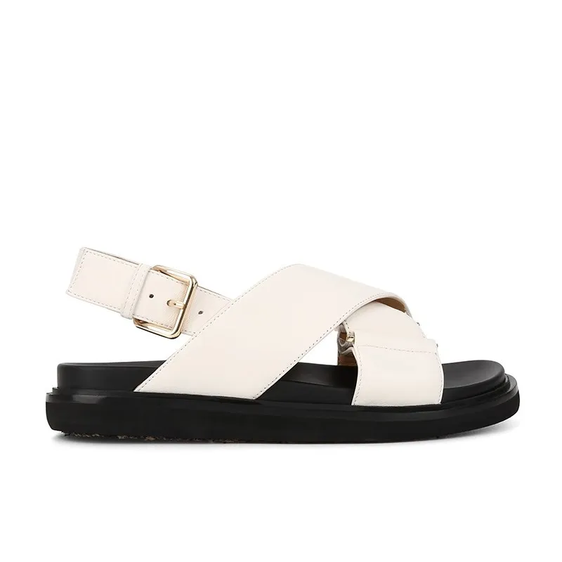 TOPHQWS-Sandalias planas de piel auténtica para mujer, zapatos romanos de plataforma, informales, de marca de lujo, tendencia de verano, 2024