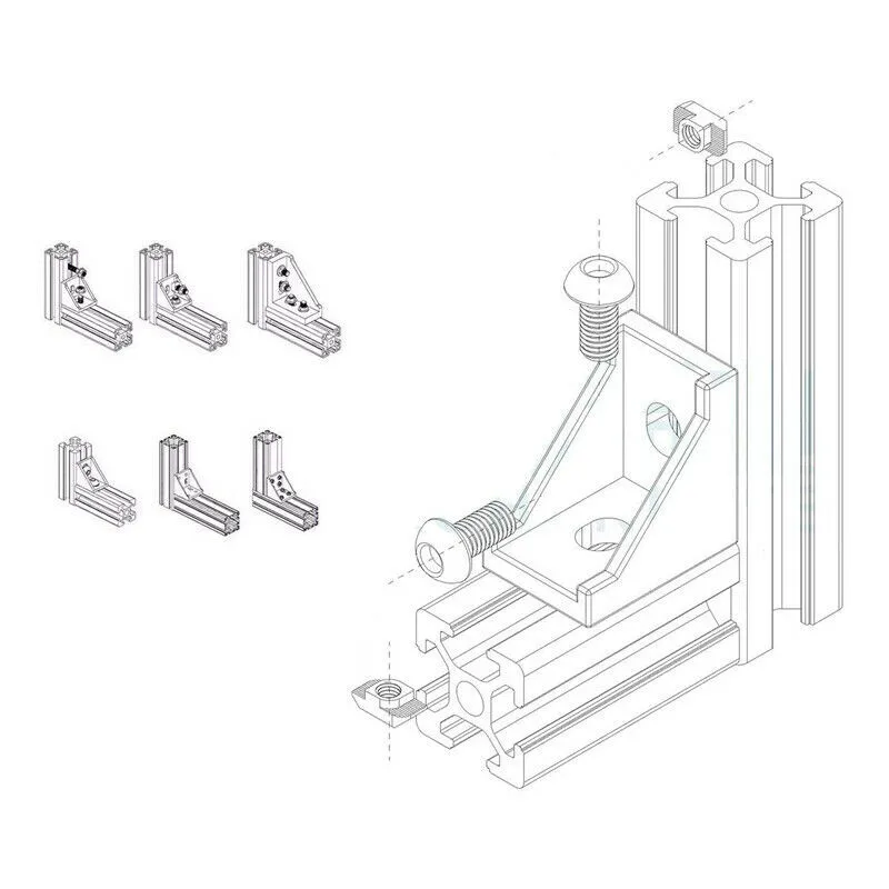 Aluminum Profile Corner Bracket Set 2020 Series with M5x10mm Fasteners for 6mm Slot T-Slot Framing Applications