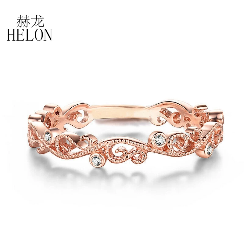 

HELON Moissanite Ring Solid 14K 10k Rose Gold Lab Grown Moissanite Diamond Engagement Ring Women Vintage Half Eternity Band