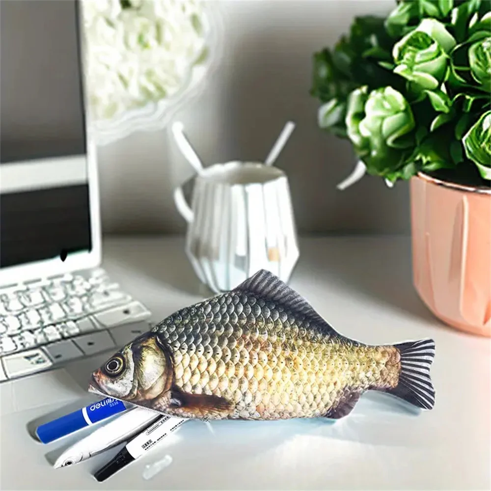 1pc Quirky Carp Fish Zipper Pouch - Adorable Pen & Pencil Case with Makeup Bag Function - Durable Salted Fish Design Stationery