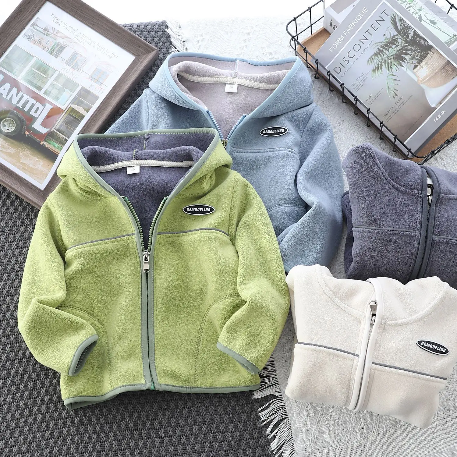 Children's Polar Fleece Hooded Coat Autumn Spring Sport Casual Kids Zipper Sweatshirts For Boys 2-12 Year Clothes