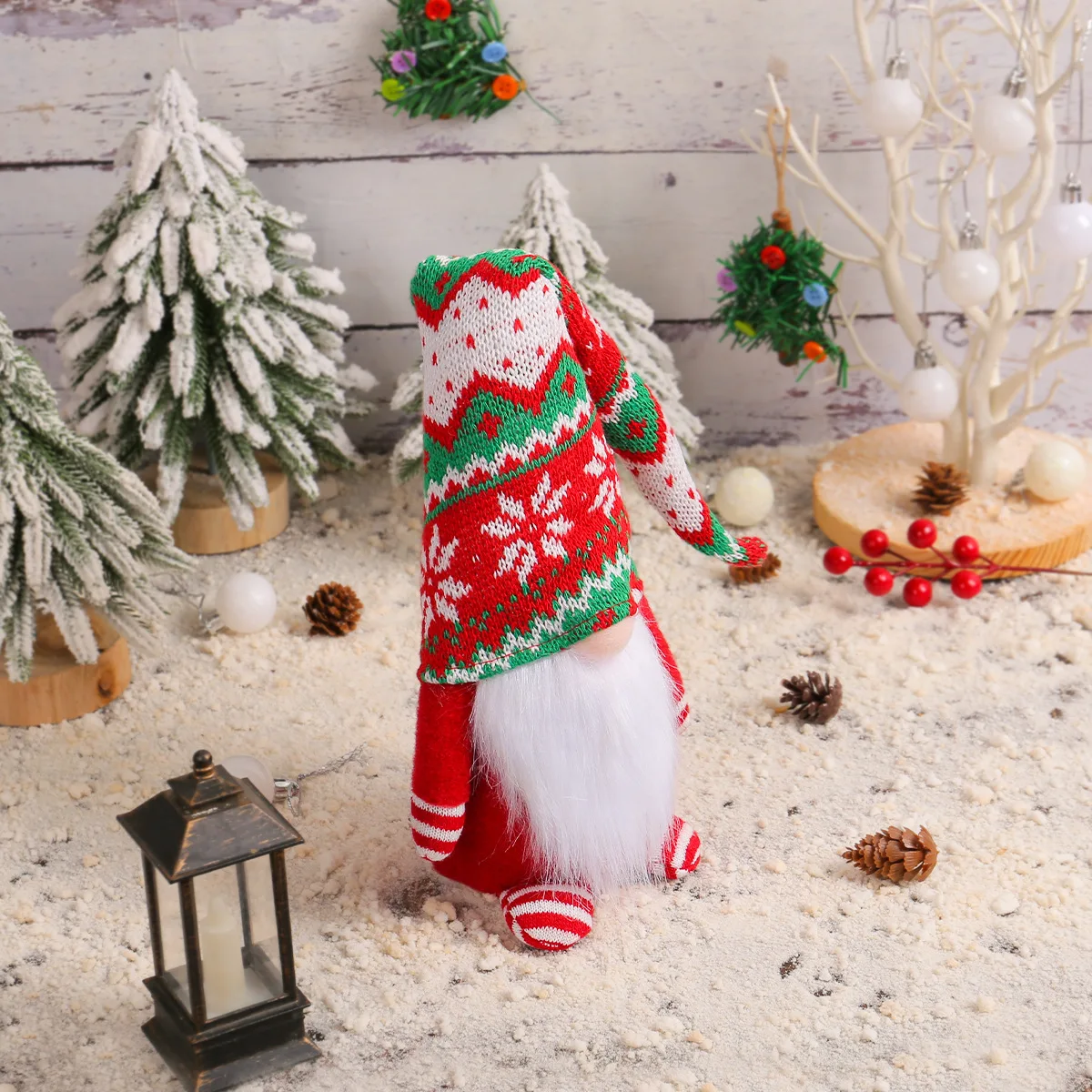 Christmas Knitted Long Hat No Face Doll Rudolph Forest Standing Figure Tabletop Decoration