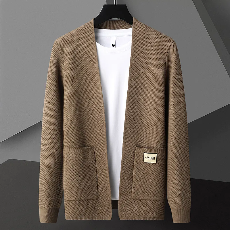 High quality brand men's knitted cardigan 2023 Spring and Autumn New Korean casual fashion pocket shawl sweater solid color coat