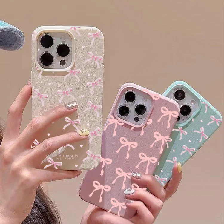 Phone Case For Motorola Edge 60 50 Fusion NEO Stylus G84 G54 G85 G35 G05 G34 G75 G15 G Play 2025 Cover Pink Bowknot Leather Bags