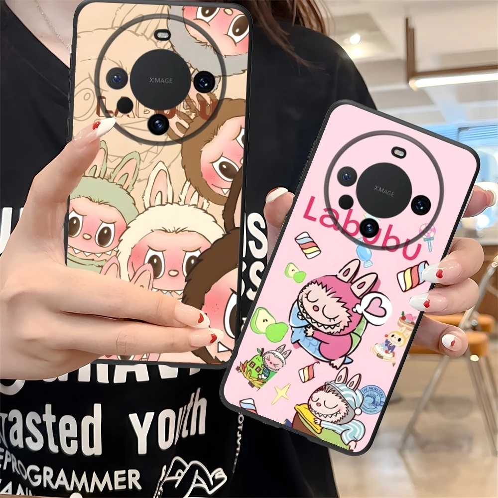 Cute Labubu Painting Mobile Cell Phone Case for Huawei Mate 60 50 40 30 20 10 Pro Plus Lite E 5G Black Soft Phone Cover Shell