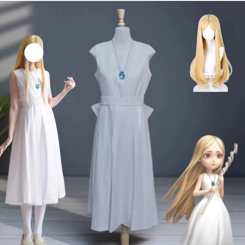 Identidade v menina cosplay traje elegante vestido branco com colar peruca terno para mulheres meninas anime festa rolepaly outfit