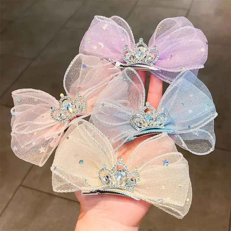 

4 шт. детских заколок-корон с бантиками – заколки для волос для маленьких принцесс, милые 3D-тюрбаны-украшения для волос для малышей