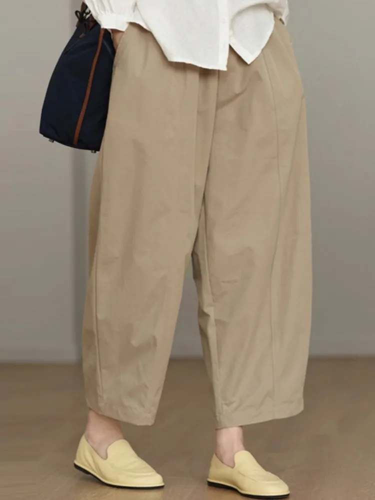 

Свободные хлопковые брюки с эластичным поясом, женские весенние джинсы с широкими штанинами, утягивающие брюки-комбинезон длиной 7/8, повседневные брюки