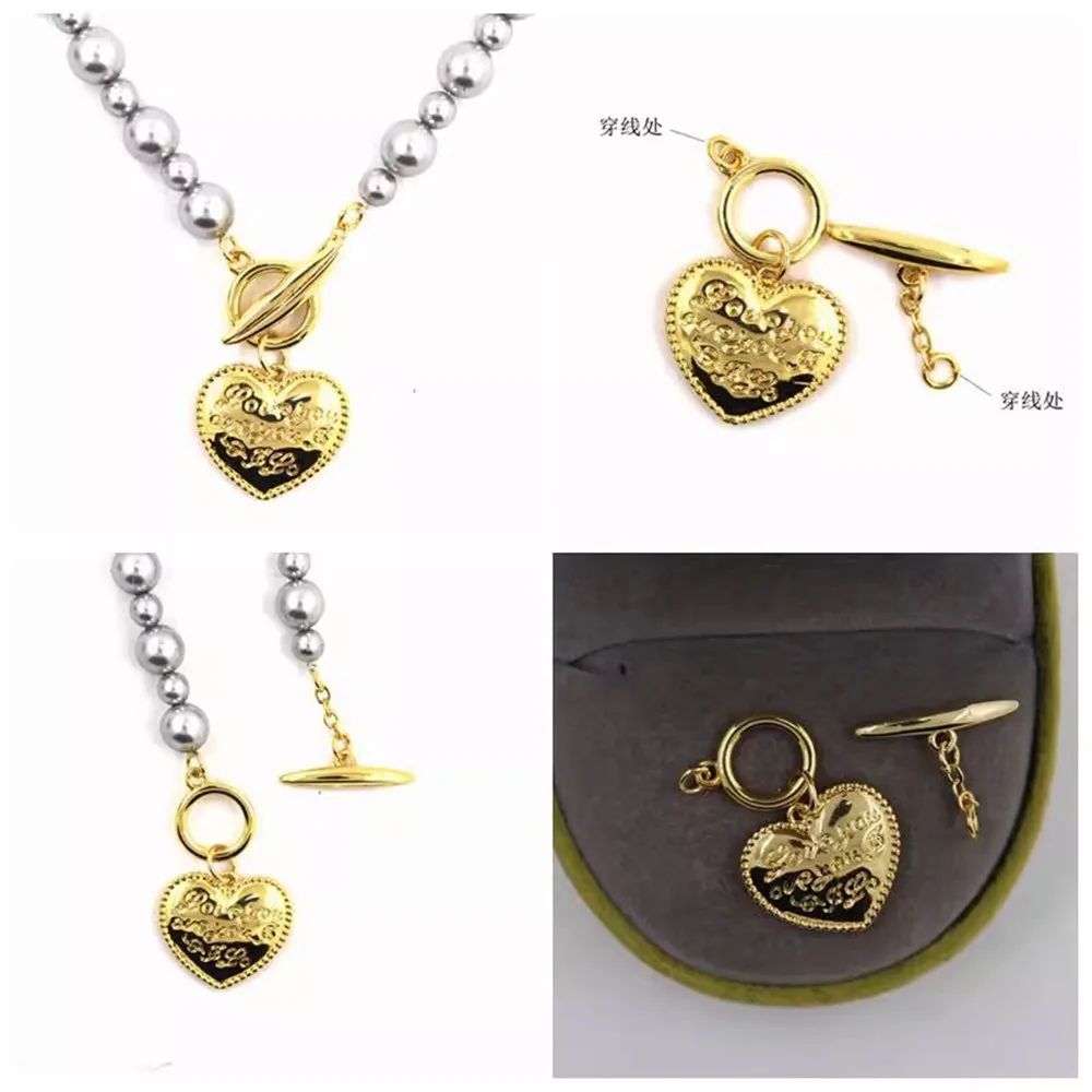 DIY Accessories Double-sided Three-dimensional Love Pendant T Buckle Pearl Jade Beeswax Necklace Bracelet Lock Buckle Buckle