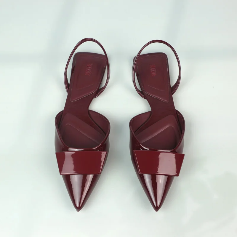 Brand Patent Leather Summer Women Flat Sandals Elegant Pointed Office Work Slingbacks Designer Square Buckle Ladies Dress Shoes