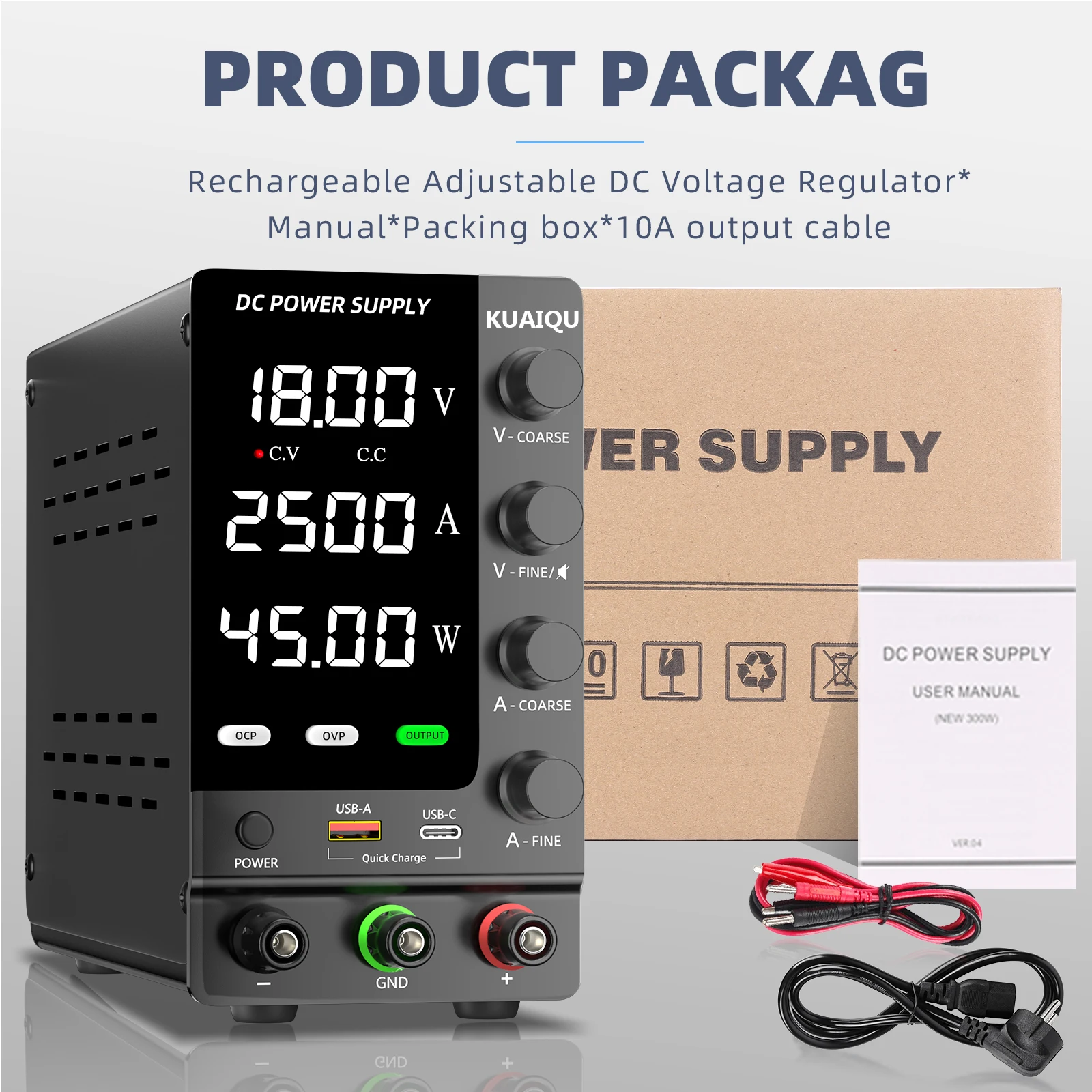 KUAIQU Variable Power Source Switching DC Power Supply 30V 10A Bench Power Supply Optional OCP OVP Function,32V 6A,60V 120V 3A