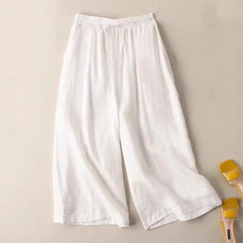 Elegant Wide Leg Pants For Women Summer Casual Trousers Fashion Elastic Waist White Pants Female Comfortable Soft Loose Trousers