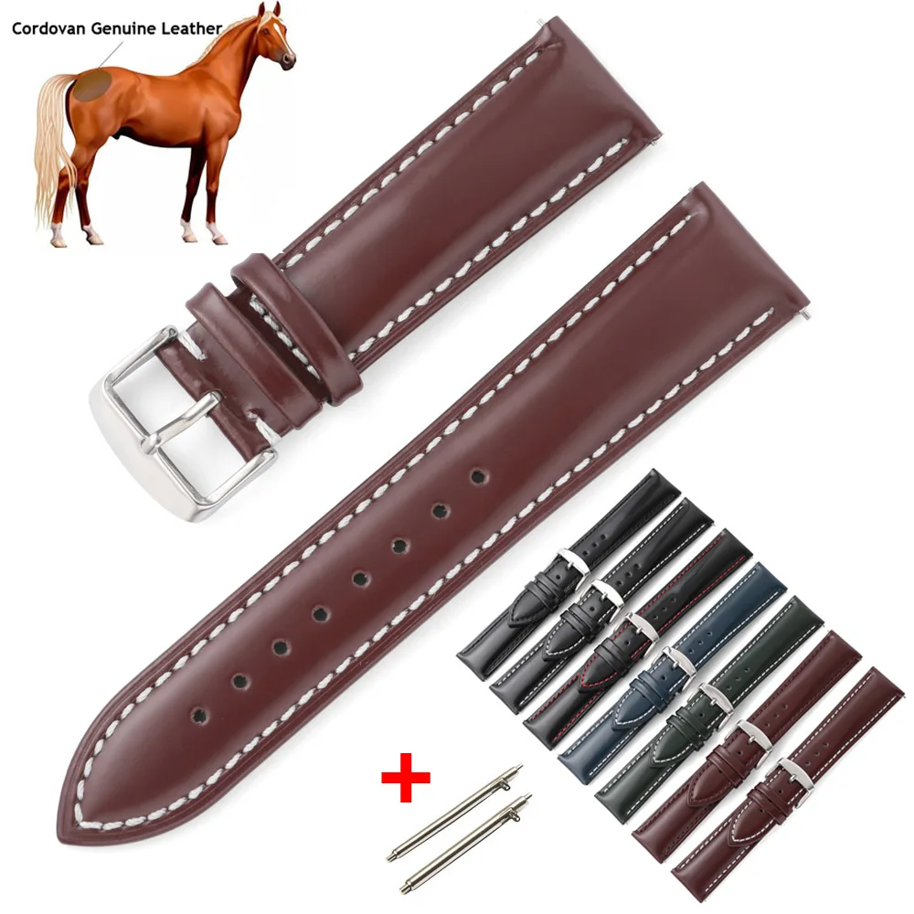 18mm 19mm 20mm 21mm 22mm Cordovan Genuine Leather Watch Band Strap Universal Quick Release Wristwatch Bracelet Belt