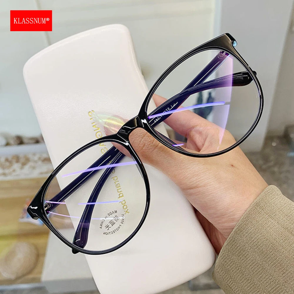 KLASSNUM Big Glasses Women Retro Anti Blue Light Glasses Large Frame Glasses for Men Blue Light Blocking Transparent Glasses
