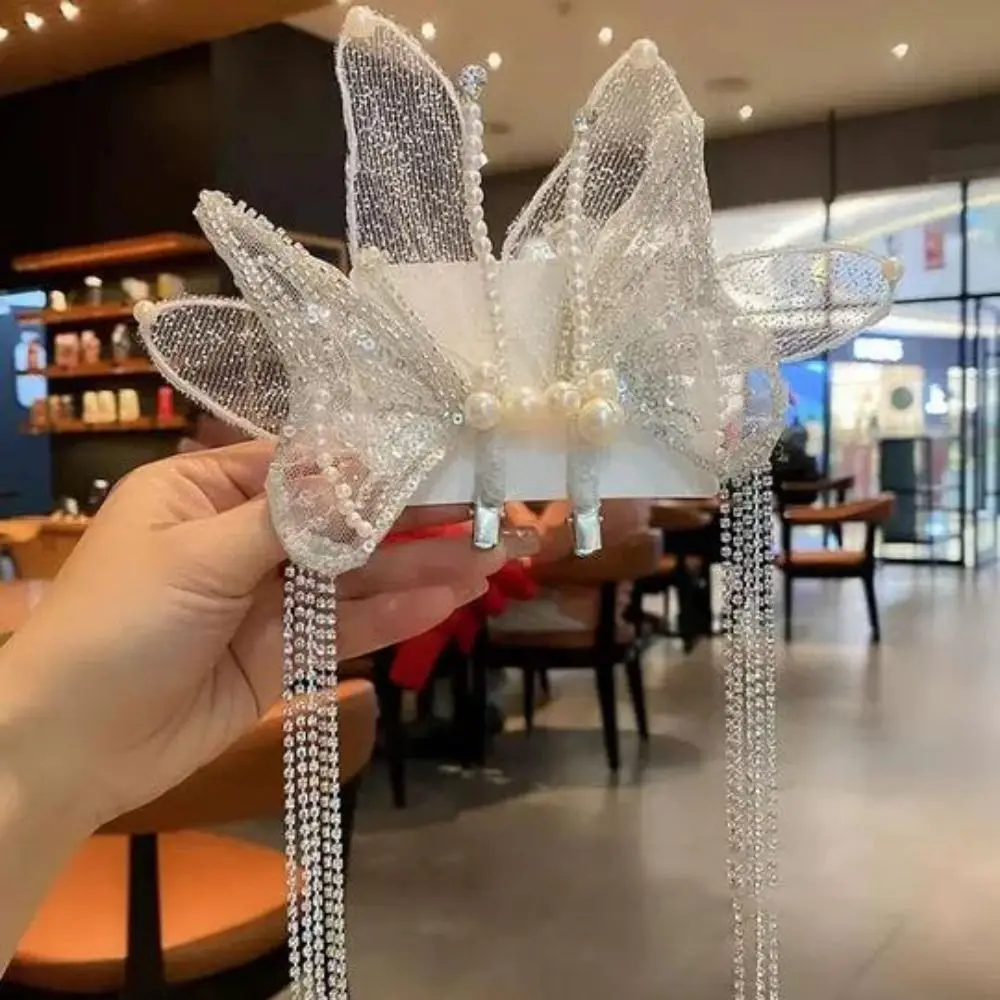 

Винтажные заколки для волос с кисточками и бабочками, большие заколки с жемчугом и бисером, сказочные сетчатые заколки в виде утконоса, головные уборы