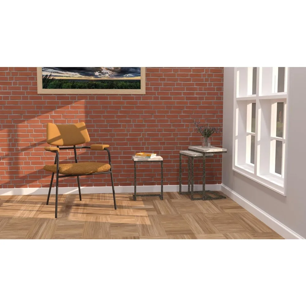 Rectangular Wooden Top 3-Piece Nesting Table Set with Alloy Steel Frame - Modern Space-Saving Furniture