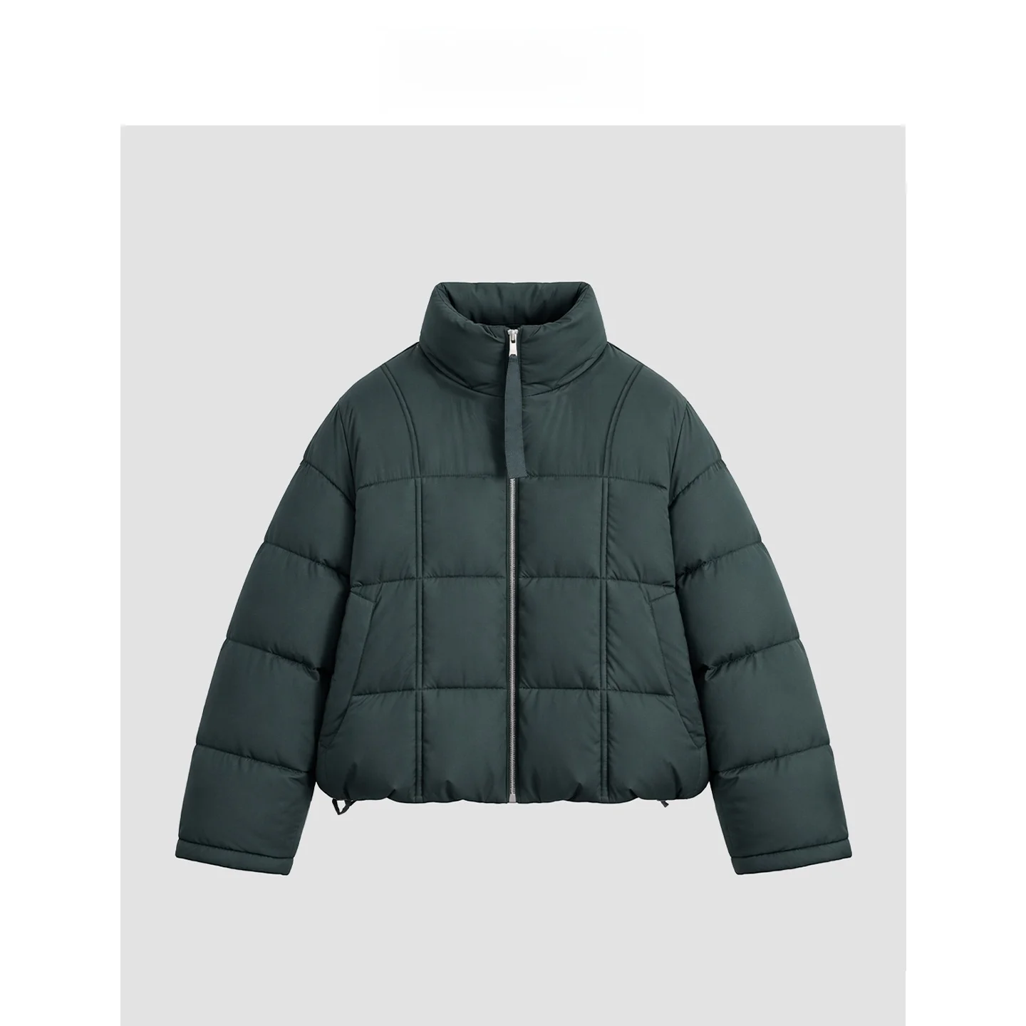 

Mincollection White Goose down ort Puffer Jaet Lightweight Fluffy Plaid Stand Collar Long Sve Polyester Fiber Ladies Coat