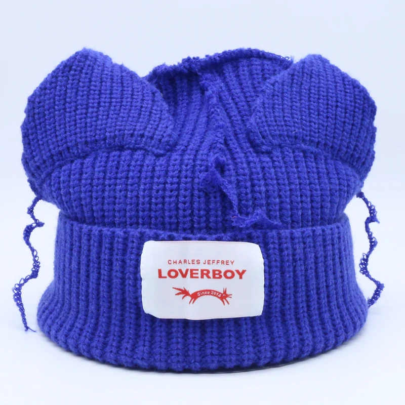 2024 Winter Loverboy Cat Ear Knit Hat Solid Warm Beanies Hat Cute Fashion Hooded Cap Niche Designer Hip-hop Personality Cold Hat