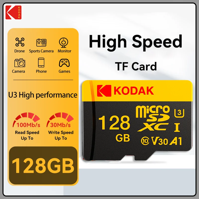 KODAK MicroSD Card 128GB for Fujifilm Instax Mini Evo High Speed U3 TF Memory Card for 4K Video Photo Storage