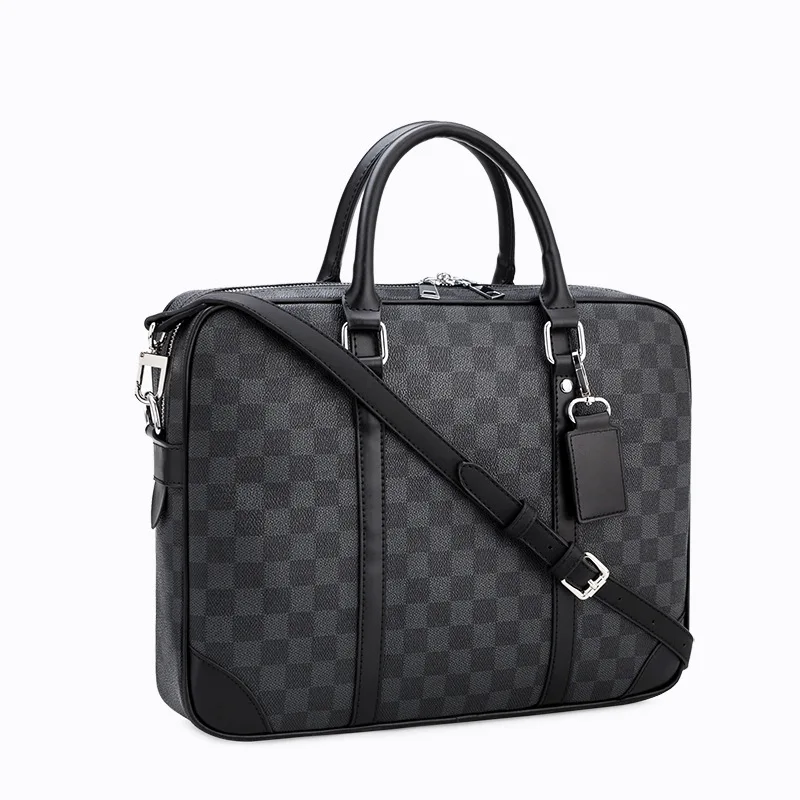 New fashion men's bag black plaid business computermen's old flower handheld briefcase