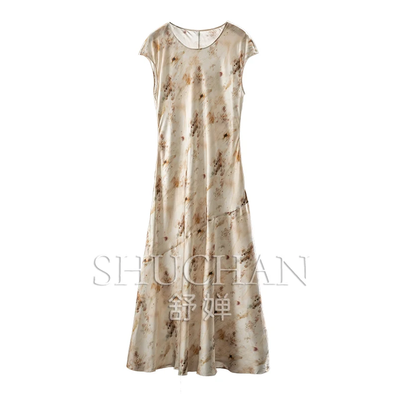 

Oblique Cut Heavy Silk Plain Satin Print Dress Women 90A2 Vestidos Femininos Frete Grátis Summer Dress Women