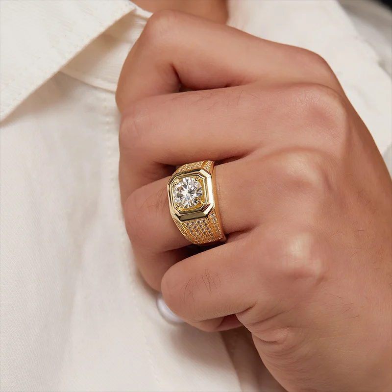 2-Carat Moissanite Ring S925 Pure Silver Light Luxury High-End Feeling Men's Hip-Hop Fashion Elegant Light Luxury Valentine's Day/Commemorative Gift Birthday Gift Holiday Gift Unique Jewelry