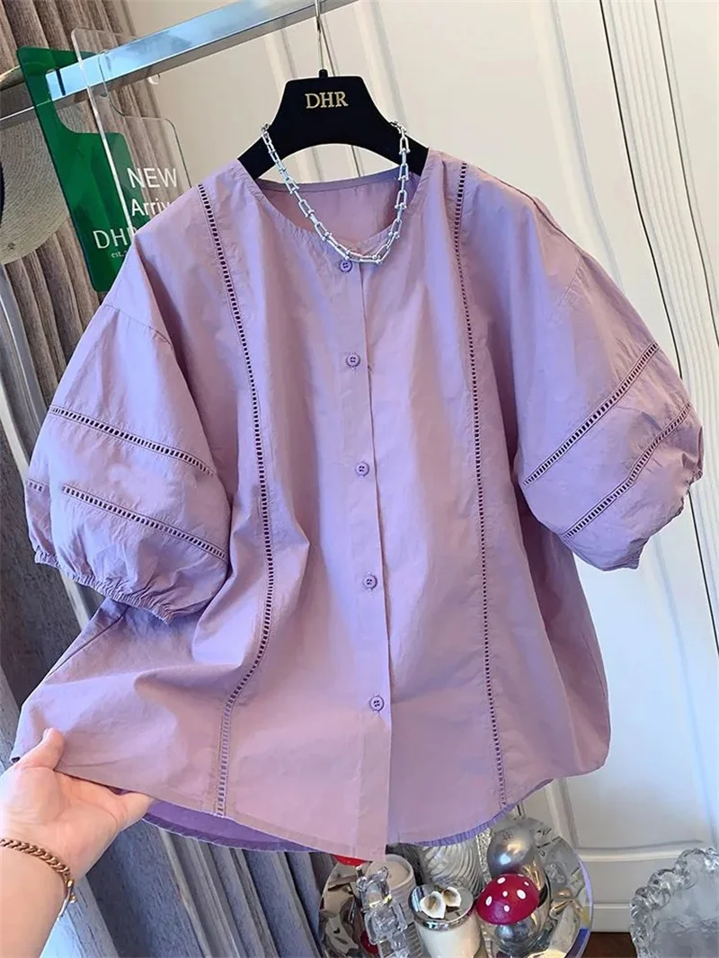 

Female Unique and super beautiful French style bubble sleeves short sleeved shirt loose top women's doll shirt summer new shirt