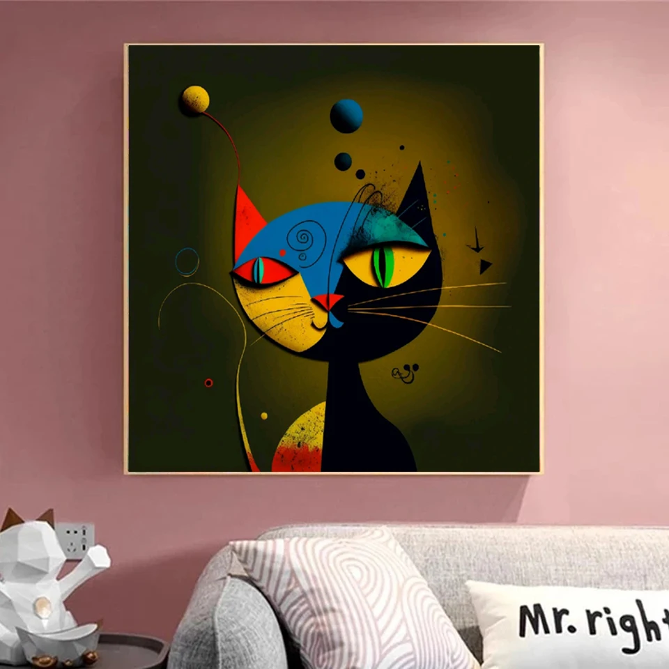 5D DIY Diamond Painting Magical Abstract Cat Full Round Diamond Mosaic Animal Diamond Embroidery Kit Rhinestone Home Decoration