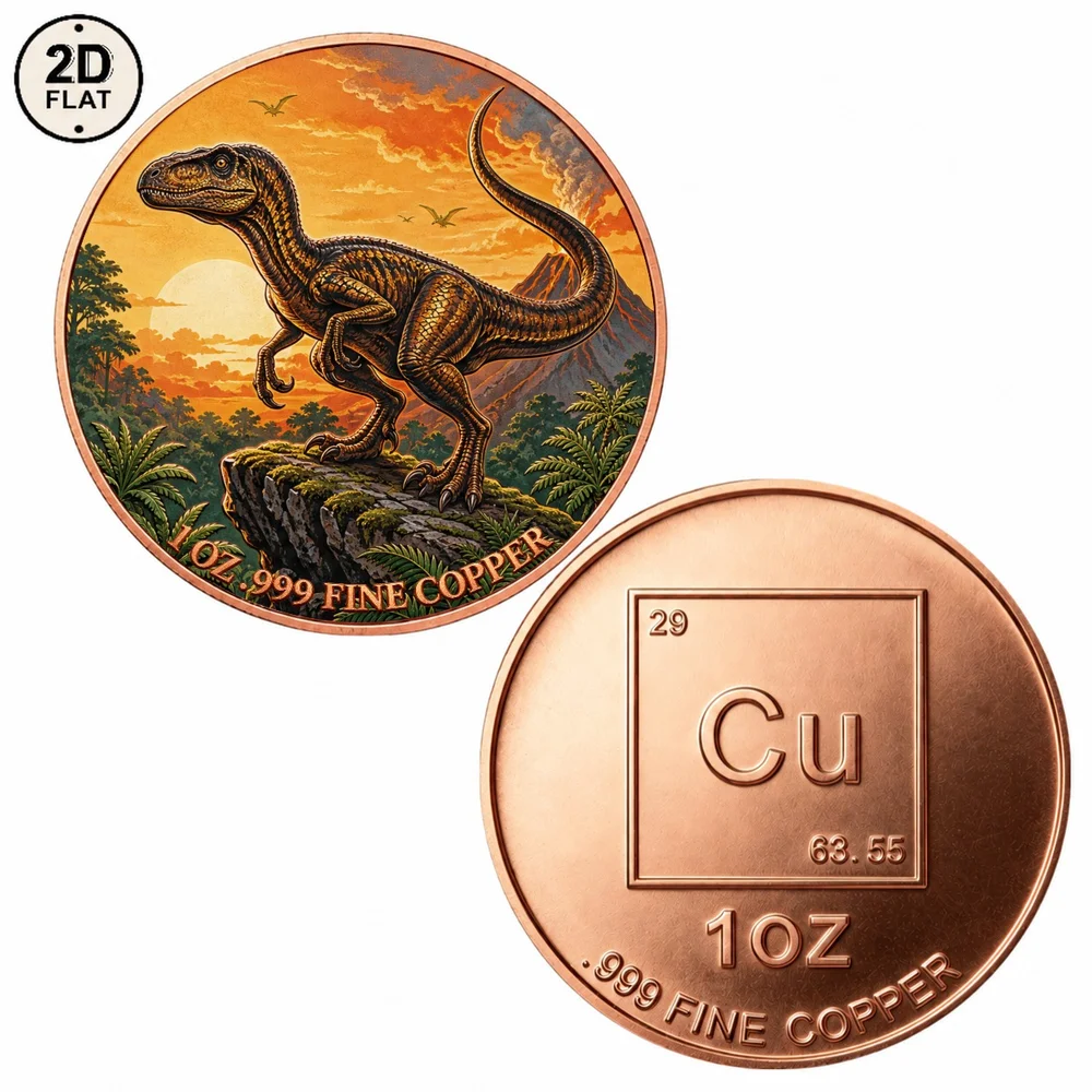 1pc Dinosaur Velociraptor 1oz .999 Fine Copper Challenge Coin Prehistoric Raptor Dinosaur Collectible Medal Dinosaur Fans Gifts